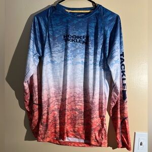 Men’s Hook & Tackle Red White Blue Sun Protection Rash Guard Size Small